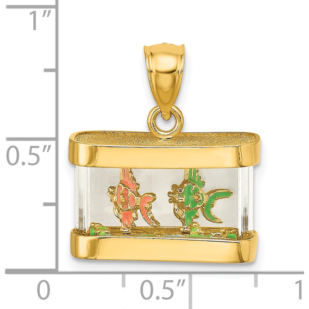 14K Yellow Gold 3D Moveable Enamel Fish in Aquarium Charm by Oro Pregiato