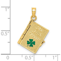 14K Yellow Gold 3D Moveable Enameled "An Irish Prayer" Book Pendant with Green Clover Charm by Oro Pregiato