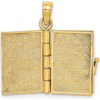 14K Yellow Gold 3D Moveable Enameled "An Irish Prayer" Book Pendant with Green Clover Charm by Oro Pregiato