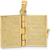 14K Yellow Gold 3D Moveable Enameled "An Irish Prayer" Book Pendant with Green Clover Charm by Oro Pregiato
