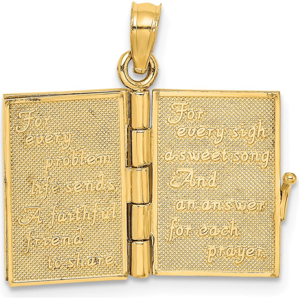 14K Yellow Gold 3D Moveable Enameled "An Irish Prayer" Book Pendant with Green Clover Charm by Oro Pregiato