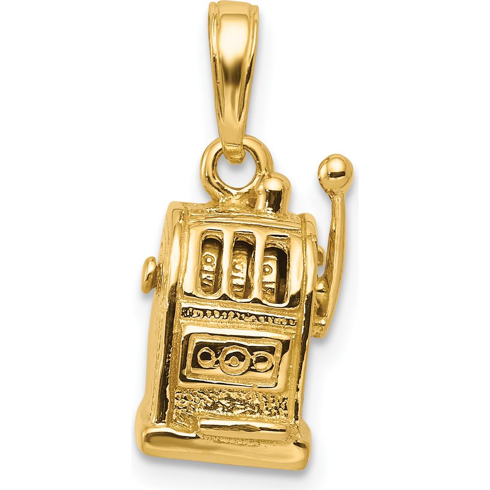 14K Yellow Gold 3D Moveable Handle Slot Machine Pendant by Oro Pregiato