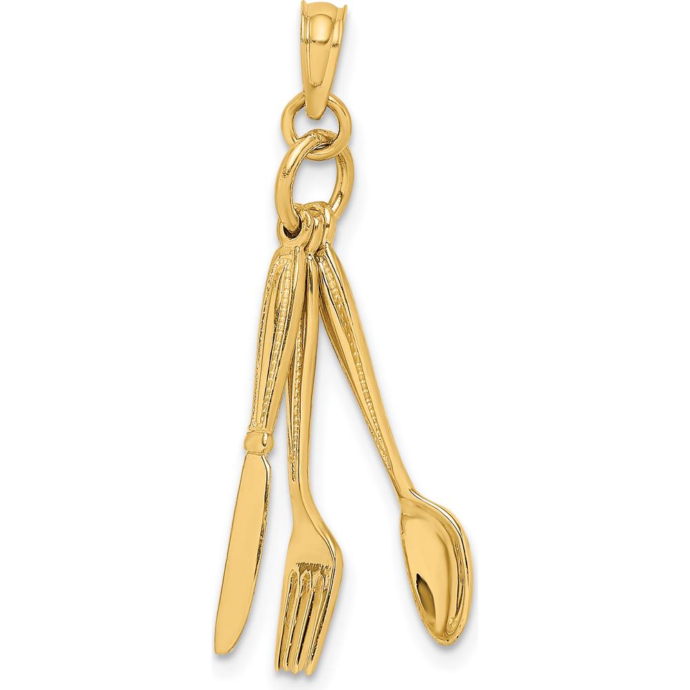 14K Yellow Gold 3D Moveable Knife, Fork, and Spoon Pendant - Polished Finish by Oro Pregiato