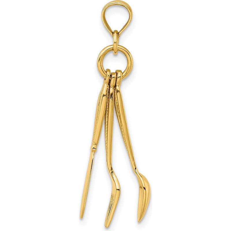 14K Yellow Gold 3D Moveable Knife, Fork, and Spoon Pendant - Polished Finish by Oro Pregiato