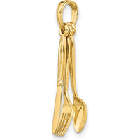 14K Yellow Gold 3D Moveable Knife, Fork, and Spoon Pendant - Polished Finish by Oro Pregiato