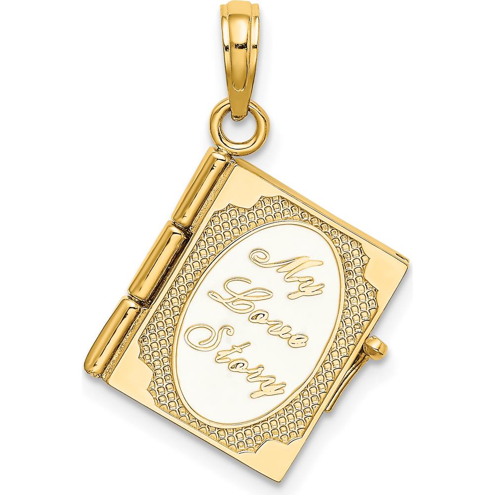 14K Yellow Gold 3D Moveable "My Love Story" Book Pendant with Enamel Accents by Oro Pregiato