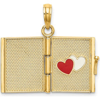 14K Yellow Gold 3D Moveable "My Love Story" Book Pendant with Enamel Accents by Oro Pregiato