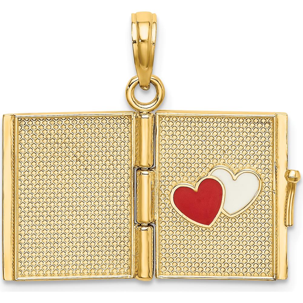 14K Yellow Gold 3D Moveable "My Love Story" Book Pendant with Enamel Accents by Oro Pregiato