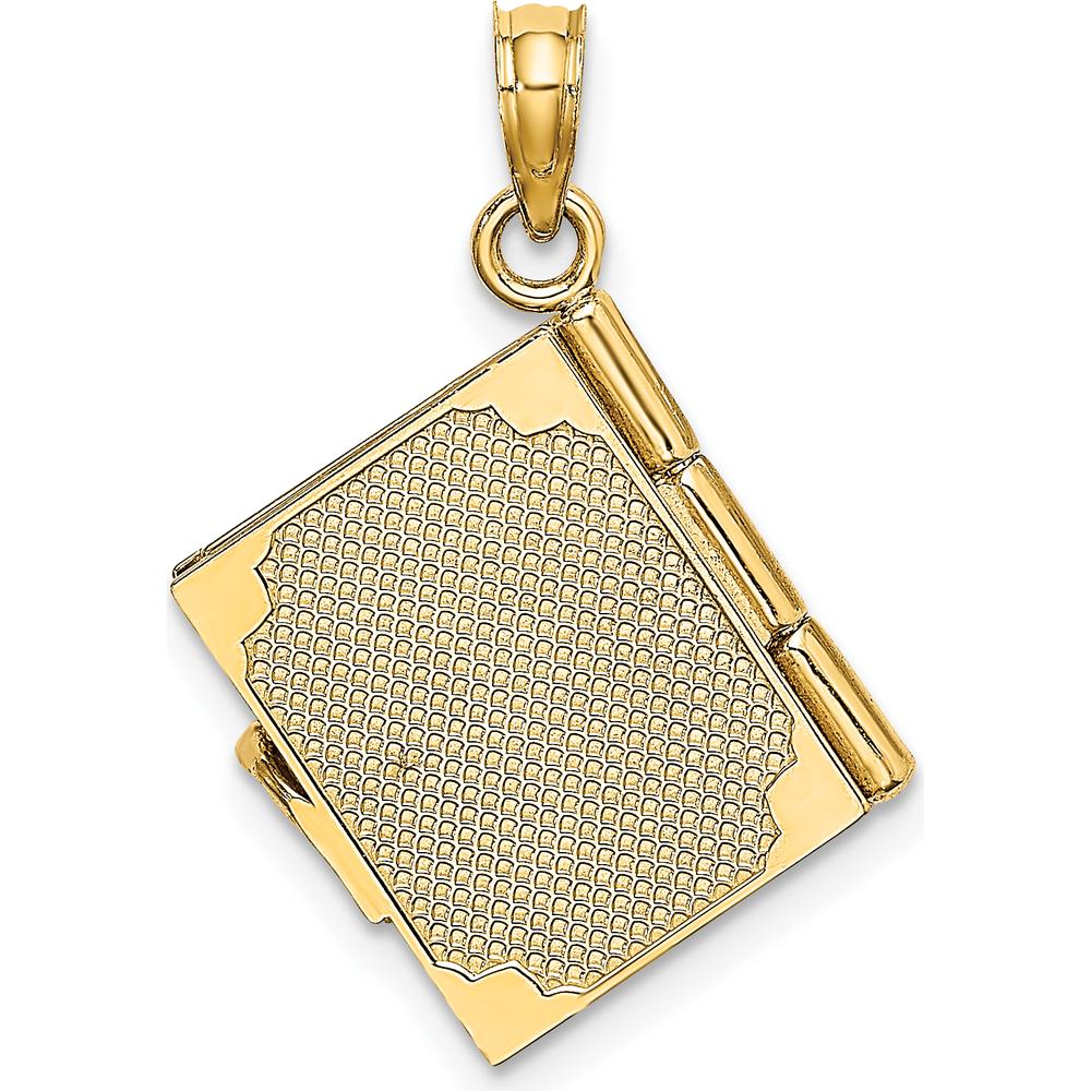 14K Yellow Gold 3D Moveable "My Love Story" Book Pendant with Pink Enamel and Gold Script by Oro Pregiato