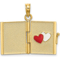 14K Yellow Gold 3D Moveable "My Love Story" Book Pendant with Pink Enamel and Gold Script by Oro Pregiato