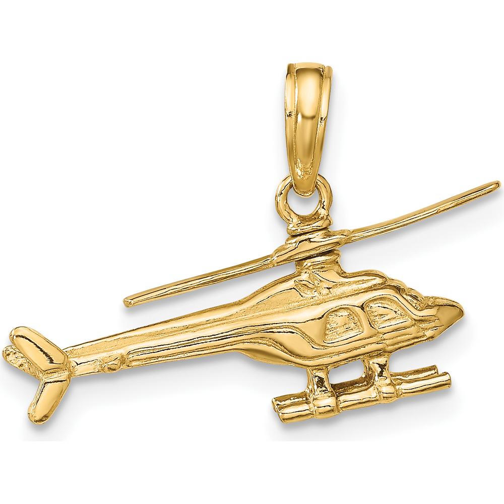 14K Yellow Gold 3D Moveable Rotor Helicopter Pendant - Polished Finish by Oro Pregiato