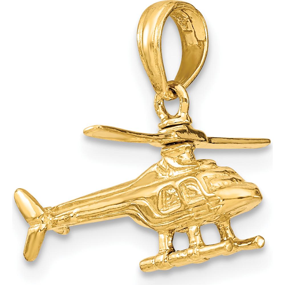 14K Yellow Gold 3D Moveable Rotor Helicopter Pendant - Polished Finish by Oro Pregiato