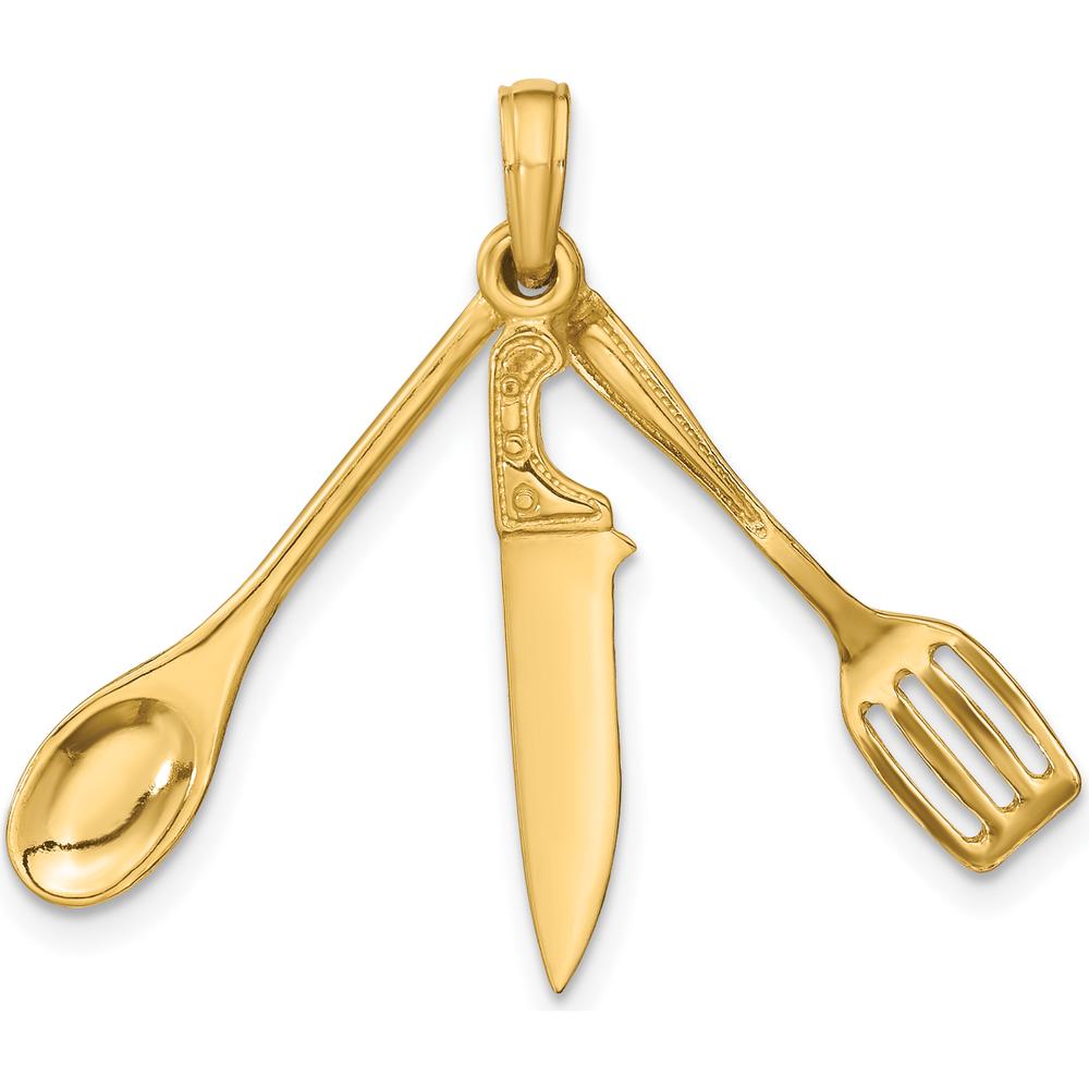 14K Yellow Gold 3D Moveable Spatula, Spoon, and Knife Charm - Culinary-Themed Pendant by Oro Pregiato