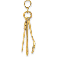 14K Yellow Gold 3D Moveable Spatula, Spoon, and Knife Charm - Culinary-Themed Pendant by Oro Pregiato