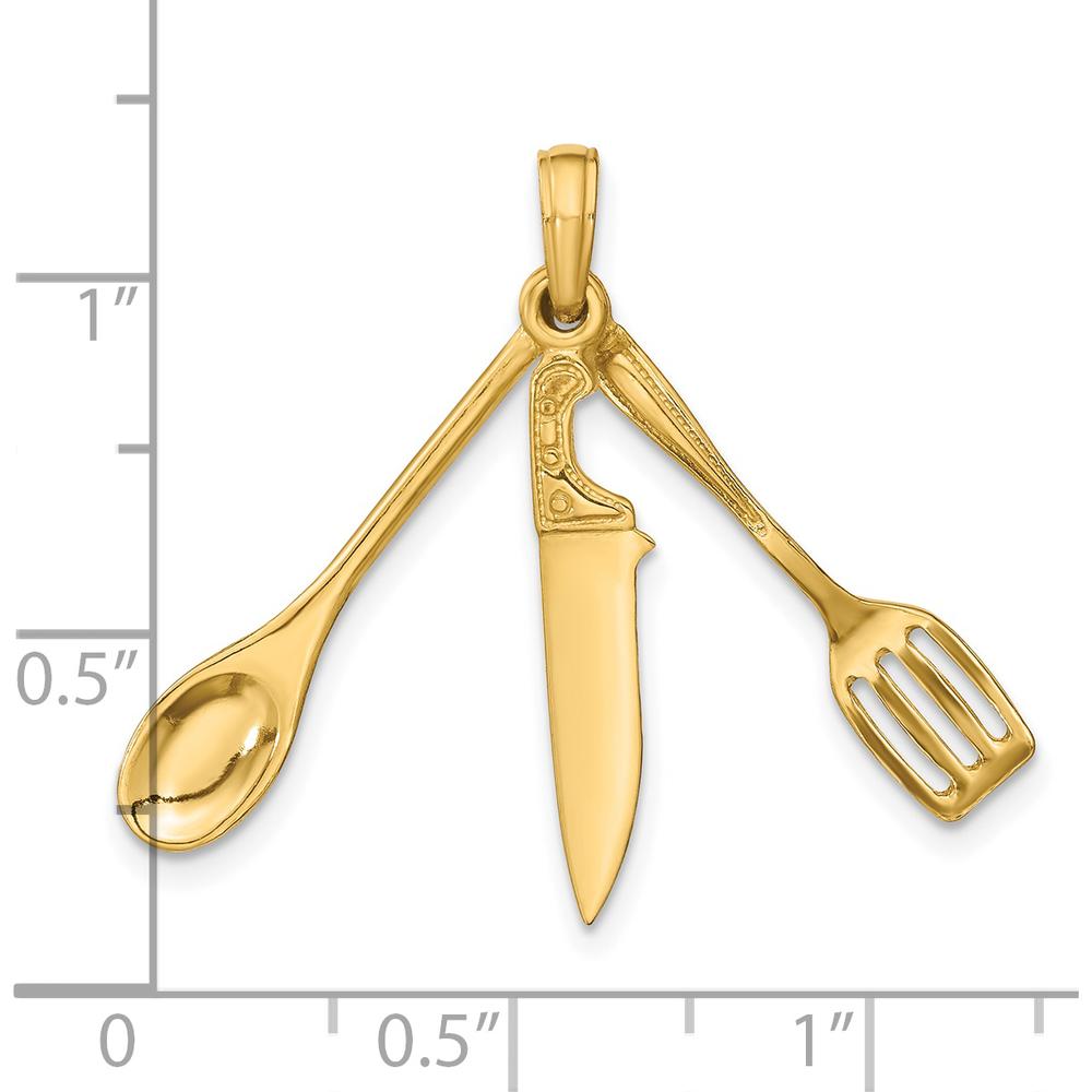 14K Yellow Gold 3D Moveable Spatula, Spoon, and Knife Charm - Culinary-Themed Pendant by Oro Pregiato
