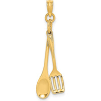 14K Yellow Gold 3D Moveable Spoon and Spatula Charm by Oro Pregiato