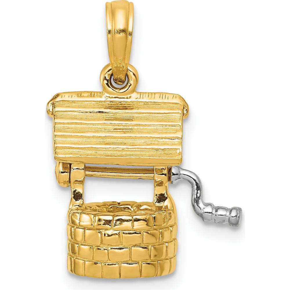 14K Yellow Gold 3D Moveable Wishing Well Charm with White Rhodium Accents by Oro Pregiato