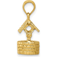 14K Yellow Gold 3D Moveable Wishing Well Charm with White Rhodium Accents by Oro Pregiato