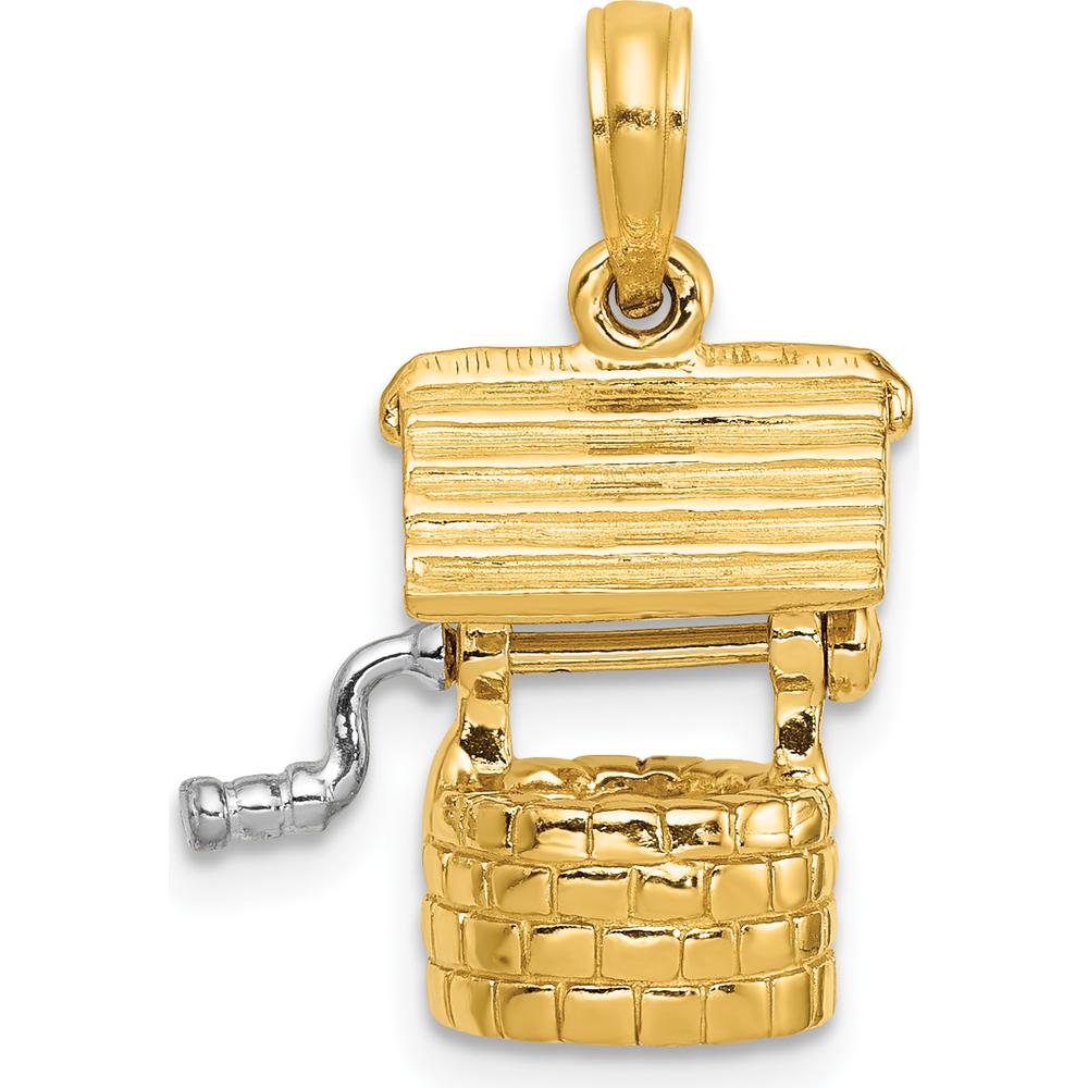 14K Yellow Gold 3D Moveable Wishing Well Charm with White Rhodium Accents by Oro Pregiato