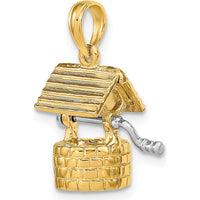 14K Yellow Gold 3D Moveable Wishing Well Charm with White Rhodium Accents by Oro Pregiato