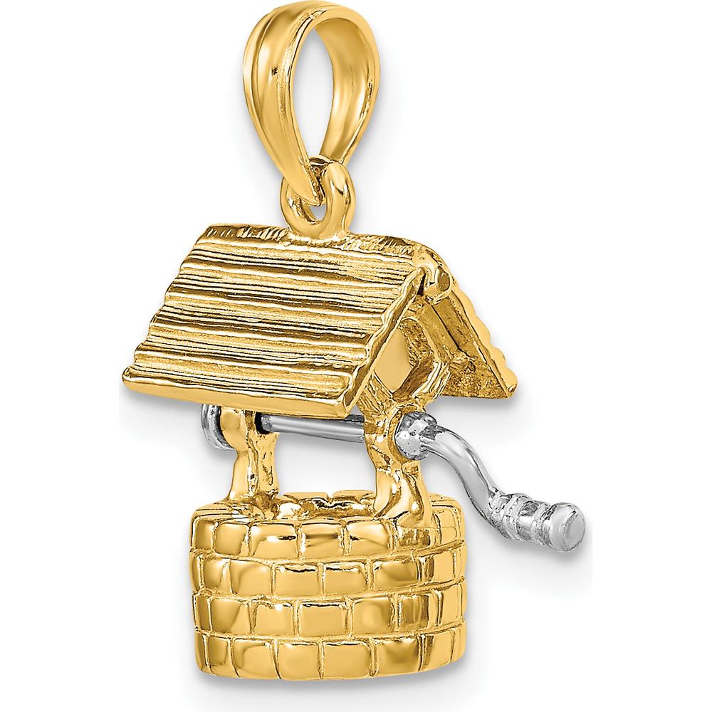 14K Yellow Gold 3D Moveable Wishing Well Charm with White Rhodium Accents by Oro Pregiato
