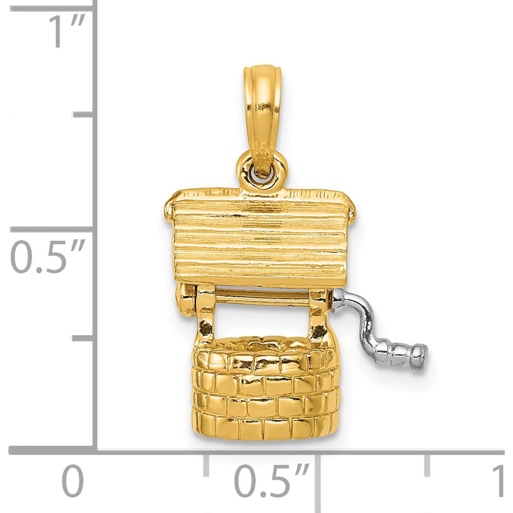 14K Yellow Gold 3D Moveable Wishing Well Charm with White Rhodium Accents by Oro Pregiato