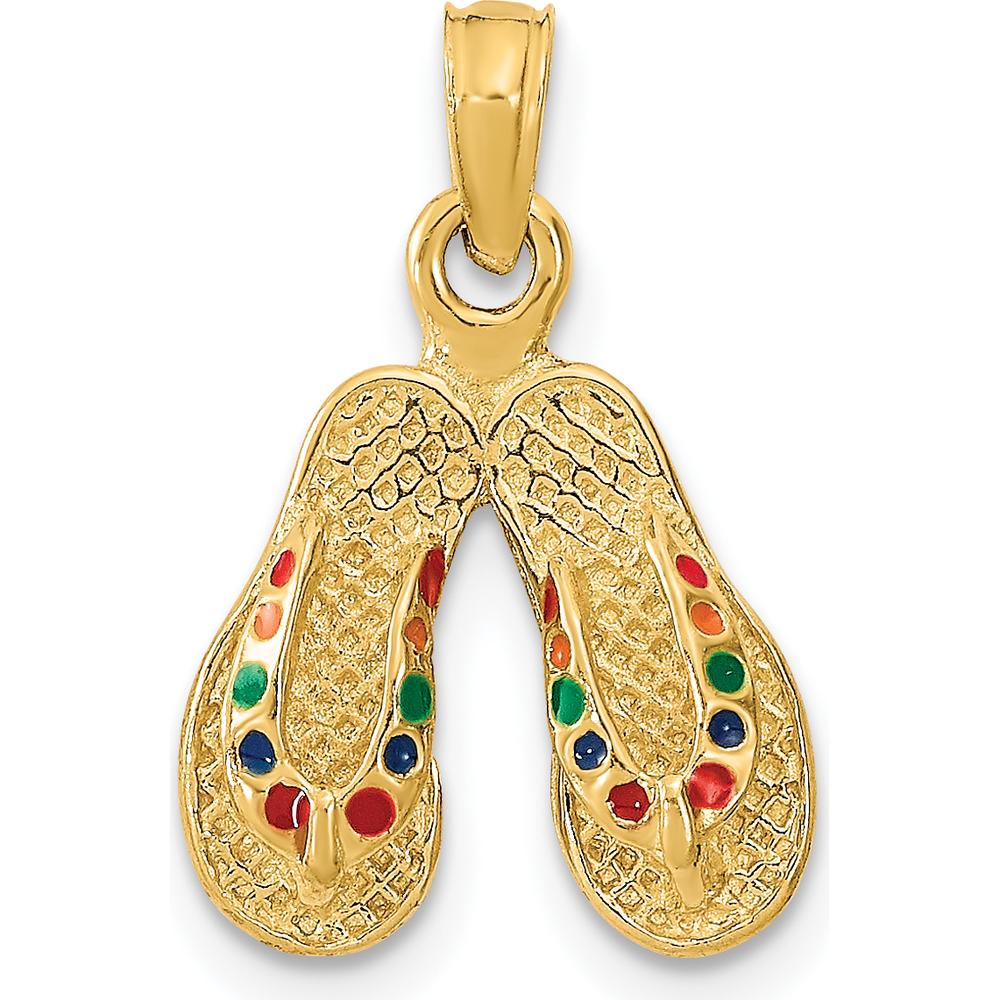 14K Yellow Gold 3D Multi-Color Enamel Double Flip-Flop Charm by Oro Pregiato