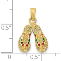 14K Yellow Gold 3D Multi-Color Enamel Double Flip-Flop Charm by Oro Pregiato