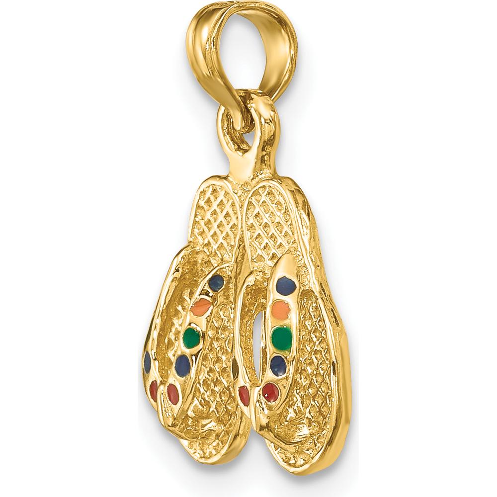 14K Yellow Gold 3D Multi-Color Enamel Double Flip-Flop Charm by Oro Pregiato