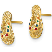 14K Yellow Gold 3D Multi-Color Enamel Flip-Flop Button Earrings - 11mm by 0