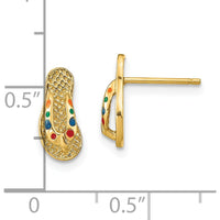 14K Yellow Gold 3D Multi-Color Enamel Flip-Flop Button Earrings - 11mm by 0