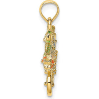 14K Yellow Gold 3D Multi-color Enamel Flower Cart Charm Pendant by Oro Pregiato