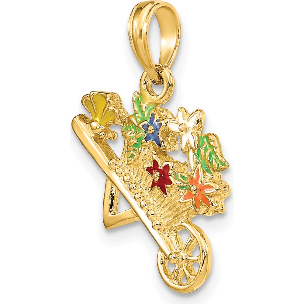 14K Yellow Gold 3D Multi-color Enamel Flower Cart Charm Pendant by Oro Pregiato