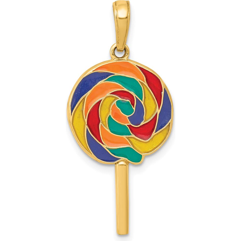 14K Yellow Gold 3D Multi-color Enamel Lollipop Pendant - Bold and Whimsical Design by Oro Pregiato