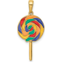 14K Yellow Gold 3D Multi-color Enamel Lollipop Pendant - Bold and Whimsical Design by Oro Pregiato