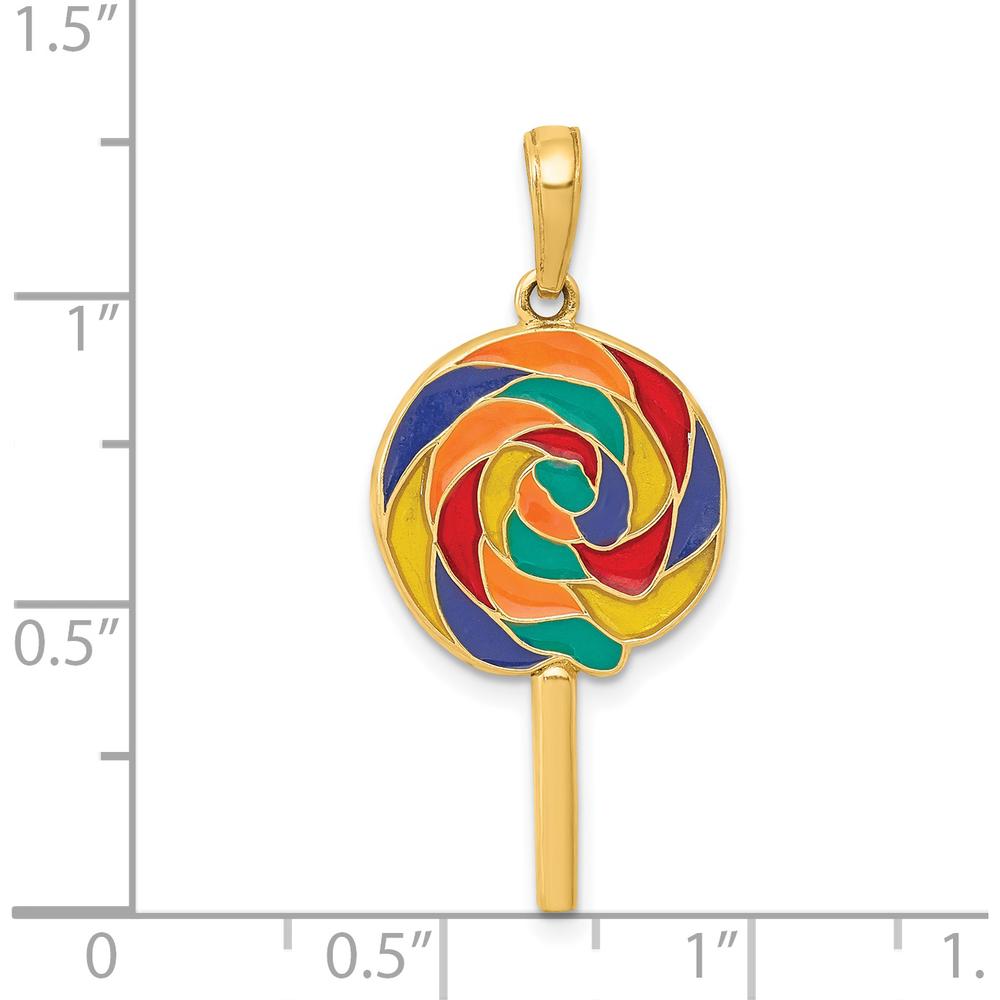 14K Yellow Gold 3D Multi-color Enamel Lollipop Pendant - Bold and Whimsical Design by Oro Pregiato