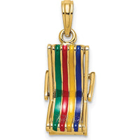 14K Yellow Gold 3D Multi-Color Enameled Beach Lounge with Moveable Support Chair Charm by Oro Pregiato