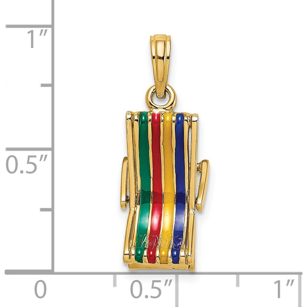 14K Yellow Gold 3D Multi-Color Enameled Beach Lounge with Moveable Support Chair Charm by Oro Pregiato