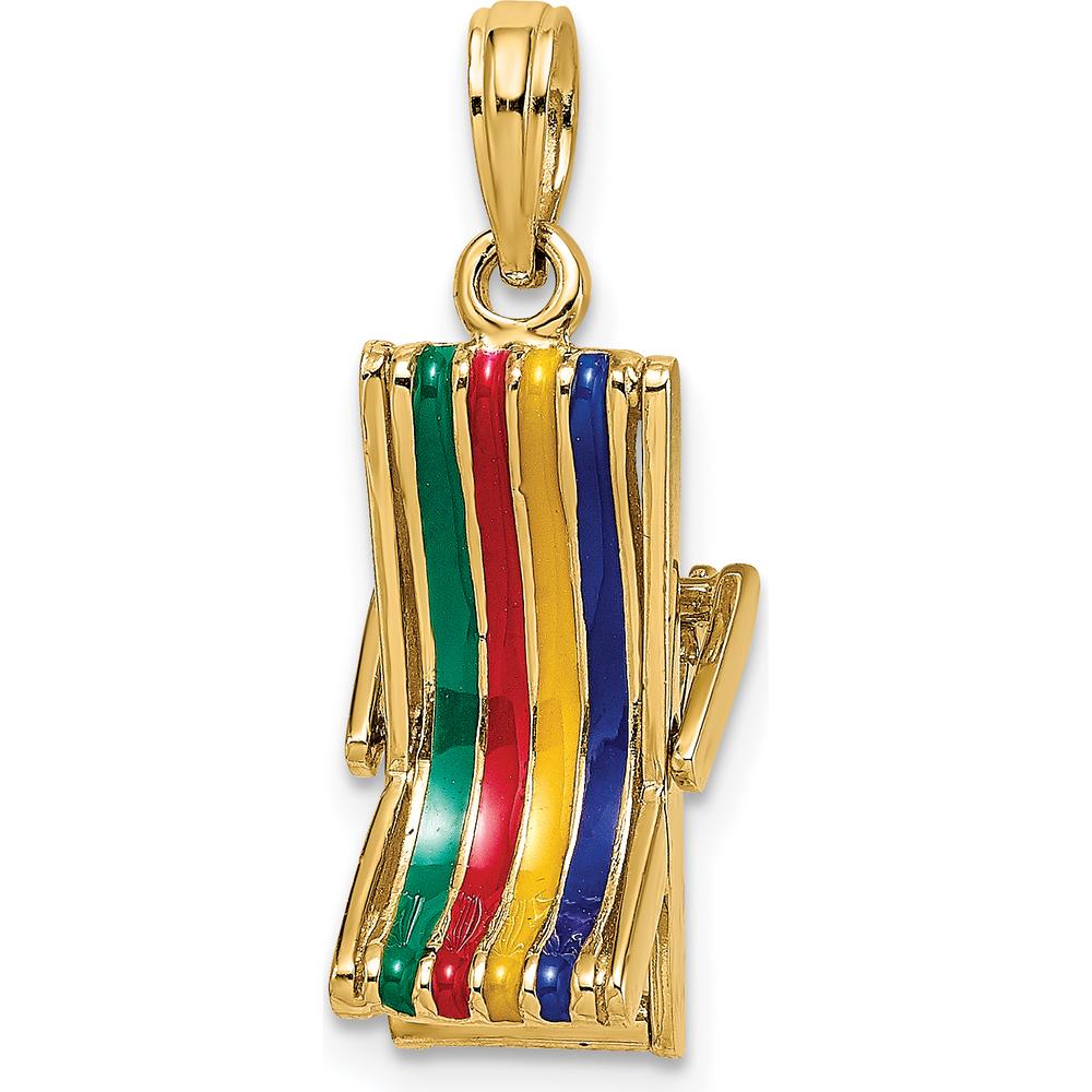 14K Yellow Gold 3D Multi-Color Enameled Beach Lounge with Moveable Support Chair Charm by Oro Pregiato
