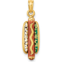14K Yellow Gold 3D Multi-Color Enameled Hot Dog with Bun Pendant - 19.4mm Length by Oro Pregiato
