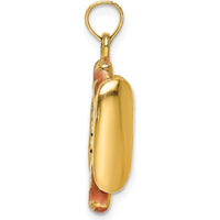 14K Yellow Gold 3D Multi-Color Enameled Hot Dog with Bun Pendant - 19.4mm Length by Oro Pregiato