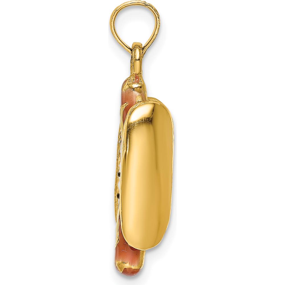 14K Yellow Gold 3D Multi-Color Enameled Hot Dog with Bun Pendant - 19.4mm Length by Oro Pregiato