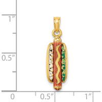 14K Yellow Gold 3D Multi-Color Enameled Hot Dog with Bun Pendant - 19.4mm Length by Oro Pregiato