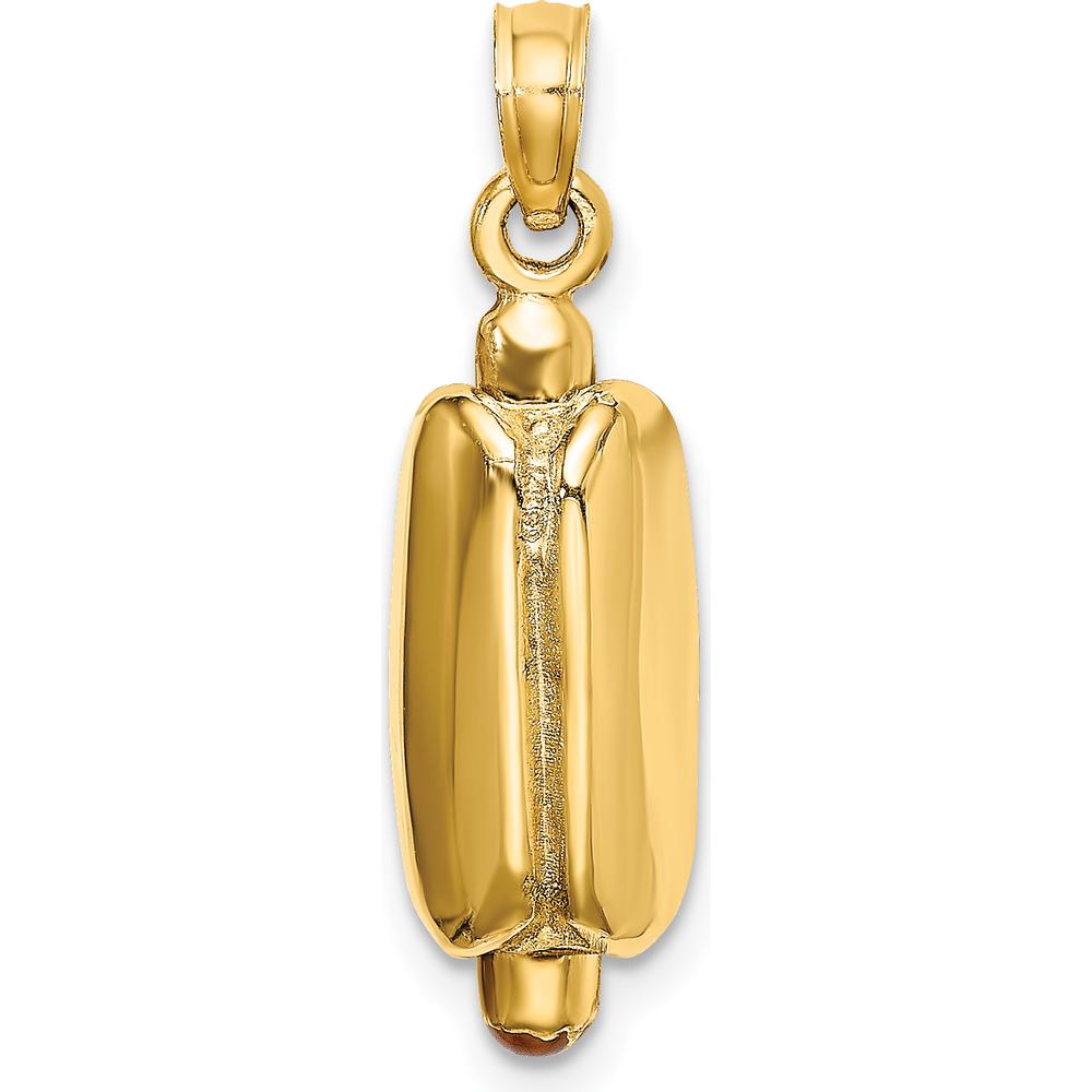 14K Yellow Gold 3D Multi-Color Enameled Hot Dog with Bun Pendant - 19.4mm Length by Oro Pregiato