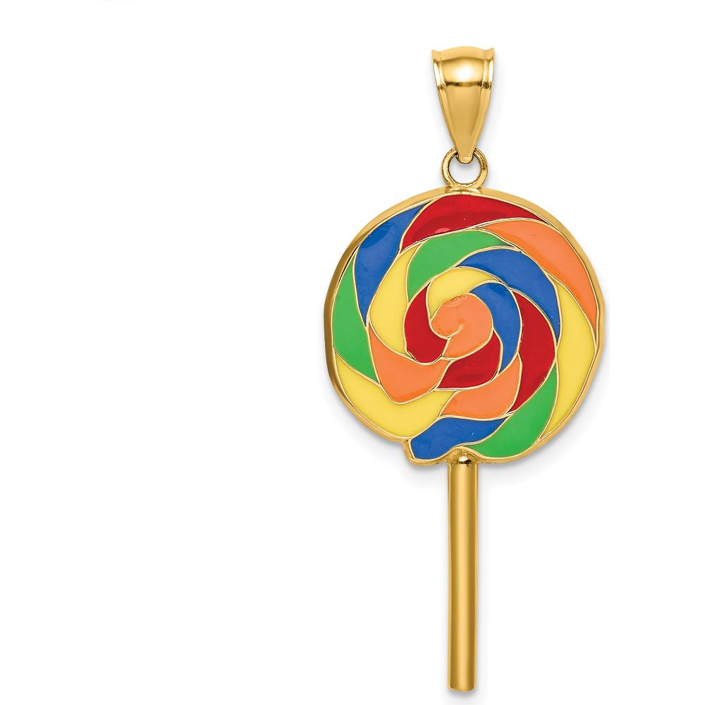 14K Yellow Gold 3D Multi-Color Enameled Lollipop Charm - Playful and Colorful Design by Oro Pregiato