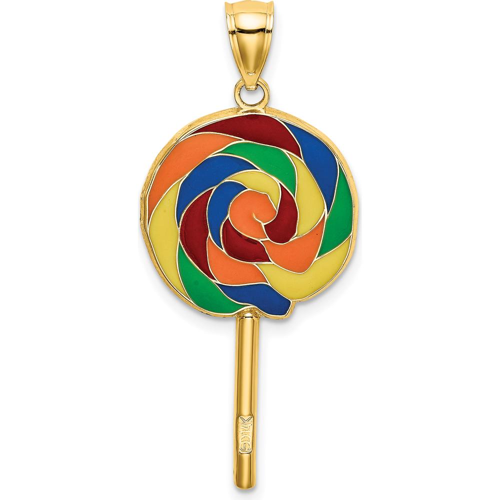 14K Yellow Gold 3D Multi-Color Enameled Lollipop Charm - Playful and Colorful Design by Oro Pregiato
