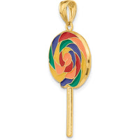 14K Yellow Gold 3D Multi-Color Enameled Lollipop Charm - Playful and Colorful Design by Oro Pregiato