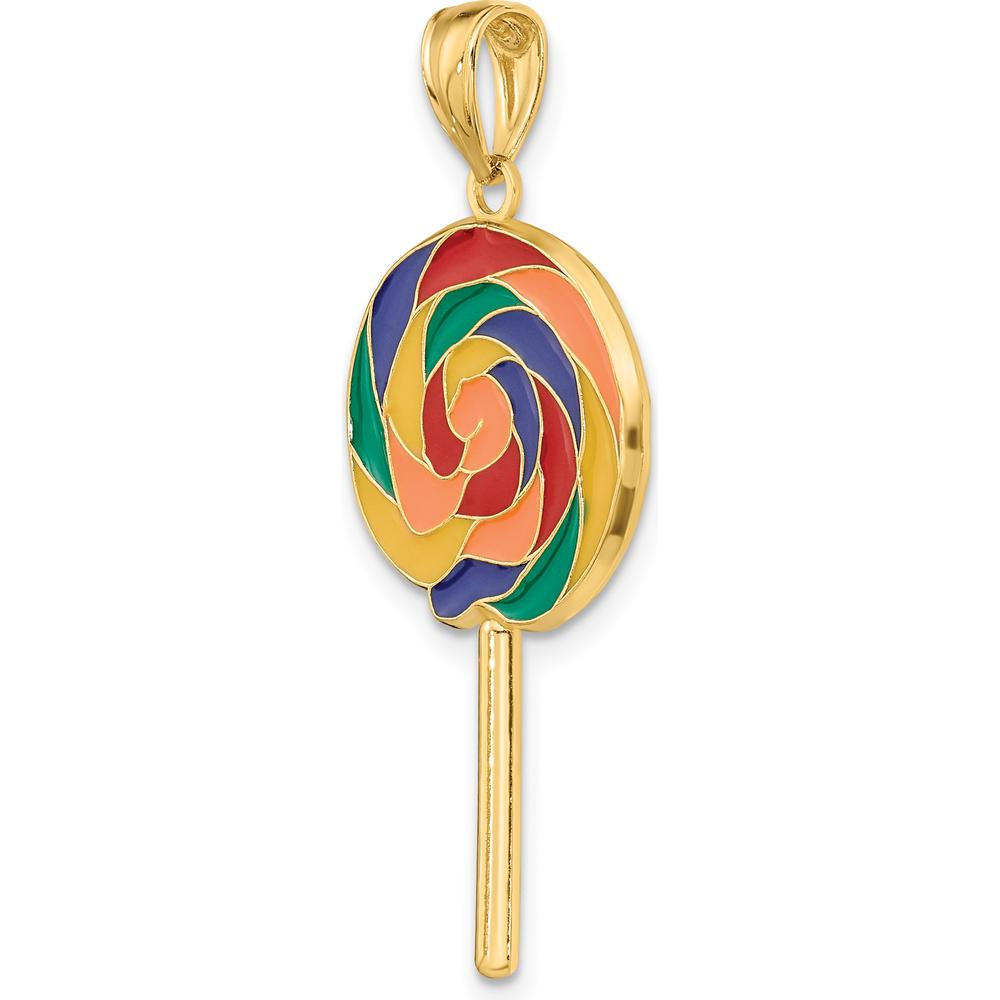 14K Yellow Gold 3D Multi-Color Enameled Lollipop Charm - Playful and Colorful Design by Oro Pregiato