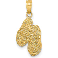 14K Yellow Gold 3D Myrtle Beach Flip-Flops Charm - Reversible Beach-Themed Pendant by Oro Pregiato