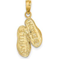 14K Yellow Gold 3D Myrtle Beach Flip-Flops Charm - Reversible Beach-Themed Pendant by Oro Pregiato